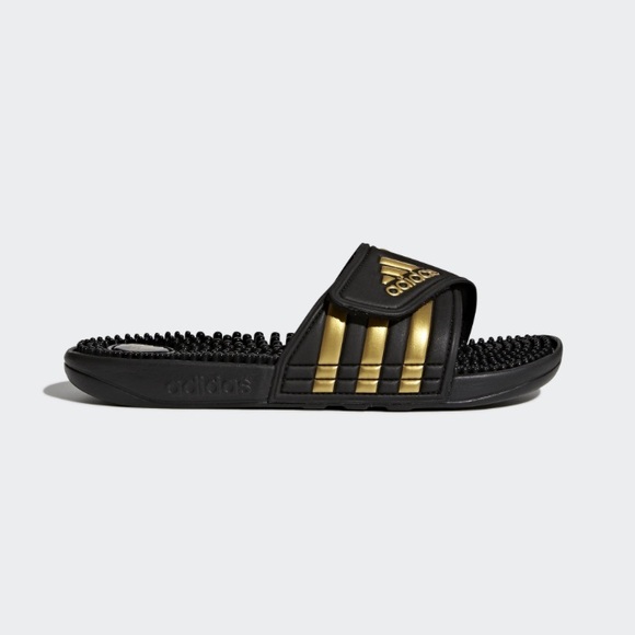 adidas black and gold slides